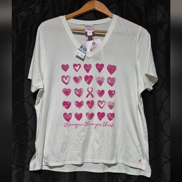 White T-Shirt with Pink Heart Design - Picture 1 of 5